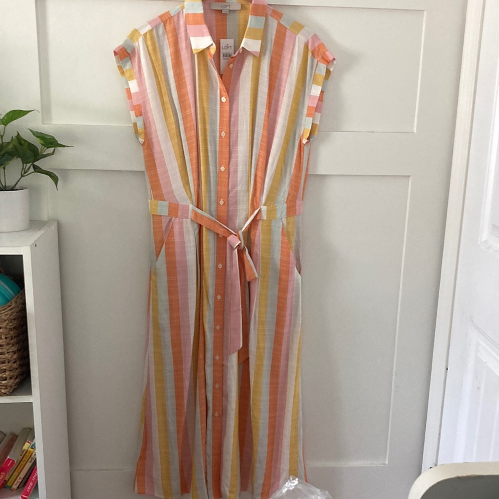 NWT Loft striped shirt dress size 8